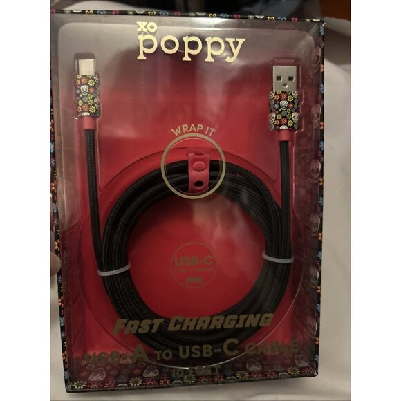 XO Poppy Fast Charging USB-A To USB-C Cable 10' Skulls Day Of Dead Design - Picture 1 of 8